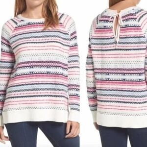Caslon‎ Tie Back Sweater Cream Ivory Pink Blue Fair Isle Nordic PXS